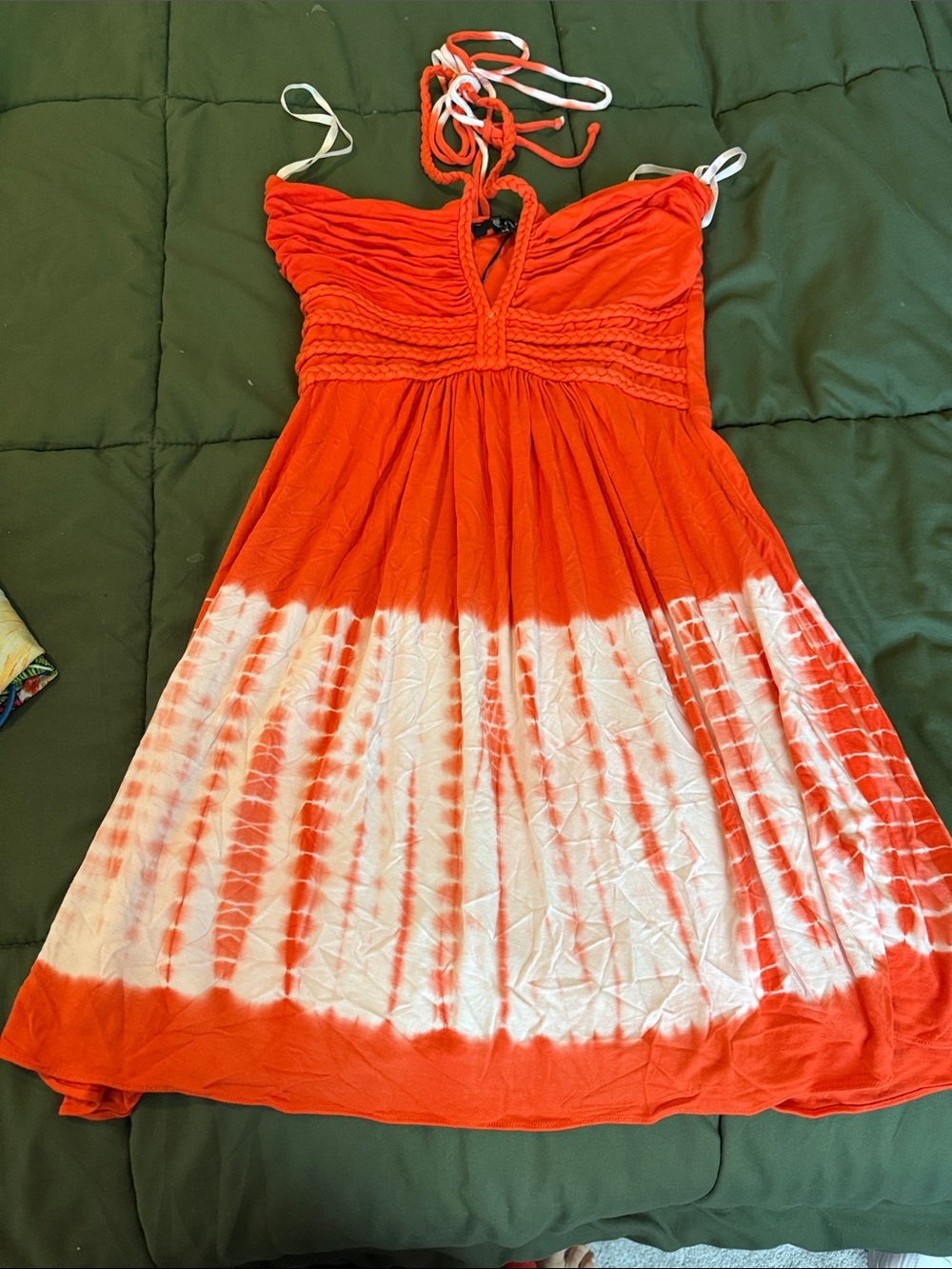 Sky Red orange and White Tie-Dye Halter Mini Dress